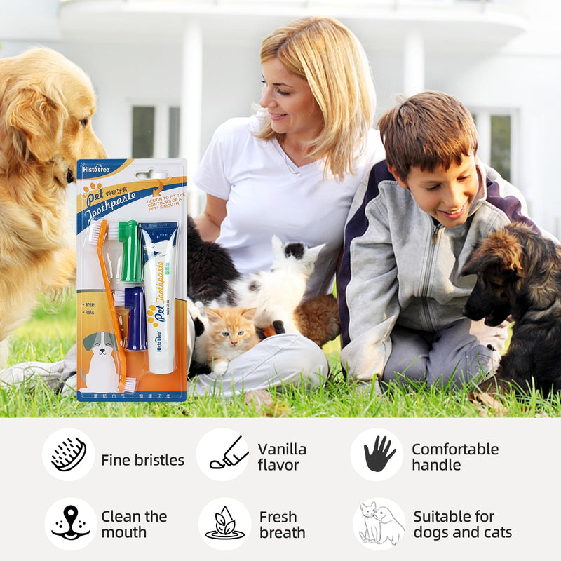 Dog Toothbrush and Toothpaste Kit Vanilla Dog Toothpaste(70g) Soft Nylon Double-Head Dog Toothbrush Dog Finger Toothbrushes Puppy Tooth Brushing Kit Pet Dental Care Kit for Dogs Fresh Breath 70g/2.47 Ounce