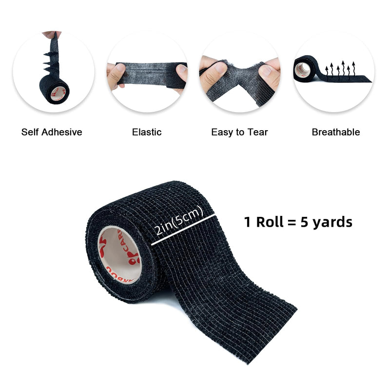 [24Pack 2" x5 Yards] Carbou-Self Adhesive Bandages Sports Wrap, Athletic Elastic Cohesive Bandage for Sports, Injuries, Treatments, and Recovery, First Aid Tape Vet Wrap for Cat, Dog Black 24 Count (Pack of 1) - BeesActive Australia