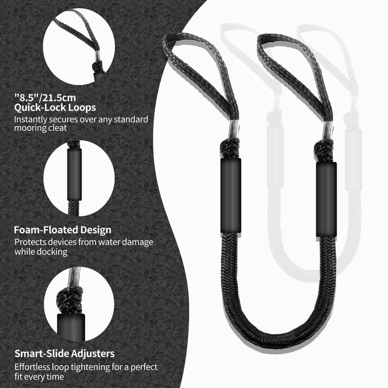 4ft Boat Ropes for Docking with Loops – Heavy-Duty Bungee Dock Lines for Boats, Jet Skis, Kayaks (Stretches to 5.5ft), Pack of 4, Pack of 4 (Black) Black