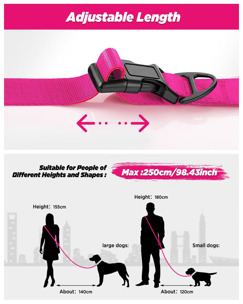 Hands Free Dog Leash, 8.2ft Multifunctional Crossbody Rope with Explosion-Proof Handle and Adjustable Training Hands Free Leash for Medium,Large Dogs Walking,Pink Rose Pink - BeesActive Australia