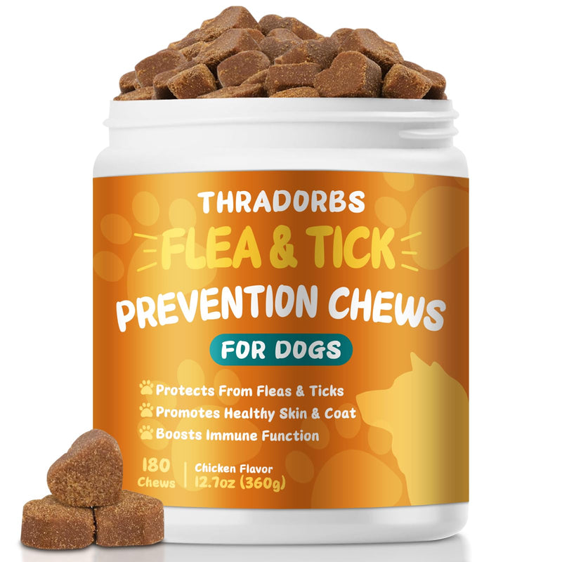 Flea and Tick Prevention for Dogs Chewables - 180 Treats - Natural Dog Flea and Tick Treatment Chewable for All Breeds & Ages,Skin & Coat Support Supplement 180 Chews(Pack of 1)