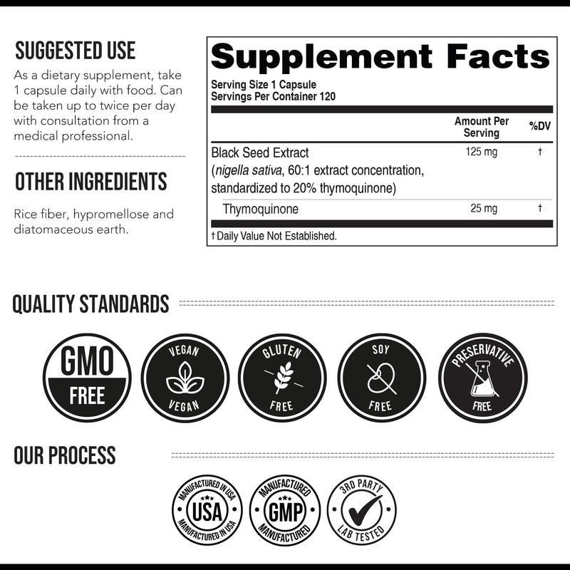 20% Thymoquinone Black Seed Oil Extract Capsules - TQ-Advanced 4X¬Æ: Potent Thymoquinone Concentration Available Concentrate from Nigella Sativa, Raw Form, Vegan, Glass Bottle (25 mg - 60 Capsules) 25mg - 60 Count (Pack of 1) - BeesActive Australia