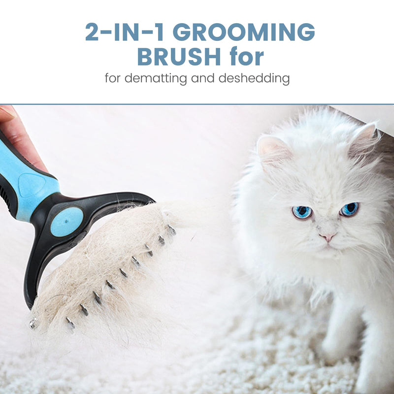 Cat Brush Dog Brush for Shedding,Pet Grooming Brush,Dematting Deshedding Brush Dogs Shedding Tool for Long matted Haired Pets,Dogs &Cats-Safe and Effective Dematting Comb, Large, blue