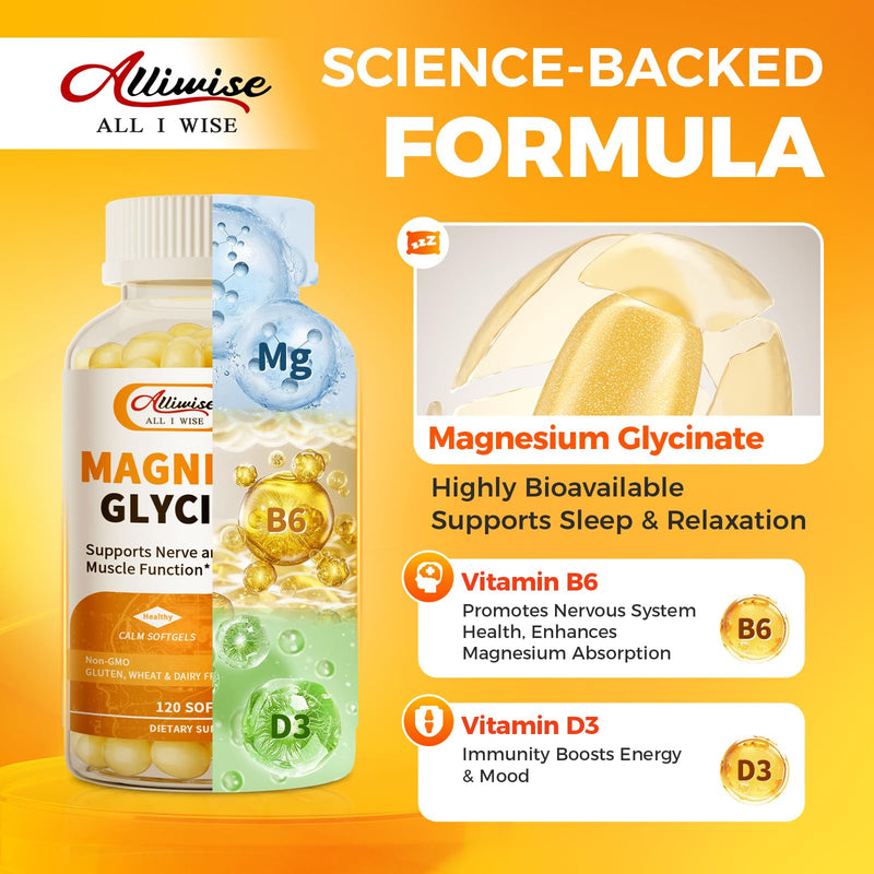 2pack Magnesium Glycinate 400mg Softgels with Vitamin D3 & B6,360count | High Absorption Magnesium Glycinate, Easy to Swallow Small Softgels, Gentle Support for Sleep, Muscle & Calm 180 Count (Pack of 2)