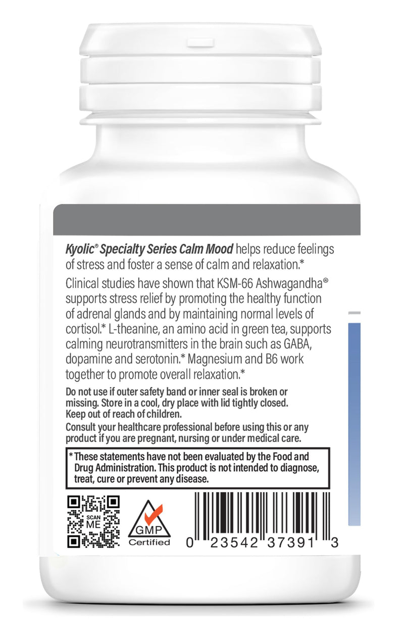 Kyolic Specialty Series Calm Mood, 60 Capsules | Stress Relief and Mood Support*, Calm Relaxation Formula with KSM-66 Ashwagandha, L-Theanine and Magnesium, GMO-Free 60 Count (Pack of 1)