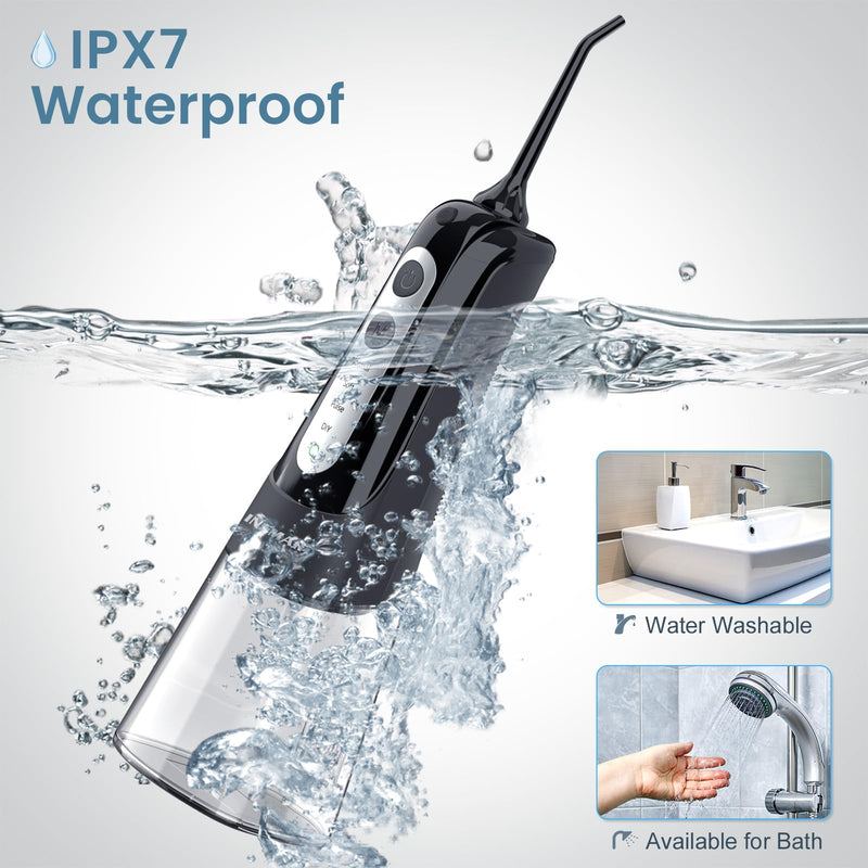 Cordless Water Dental Flosser Teeth Cleaner, INSMART Professional 300ML Tank DIY Mode USB Rechargeable Dental Oral Irrigator for Home and Travel, IPX7 Waterproof 6 Modes Irrigate for Oral Care Black