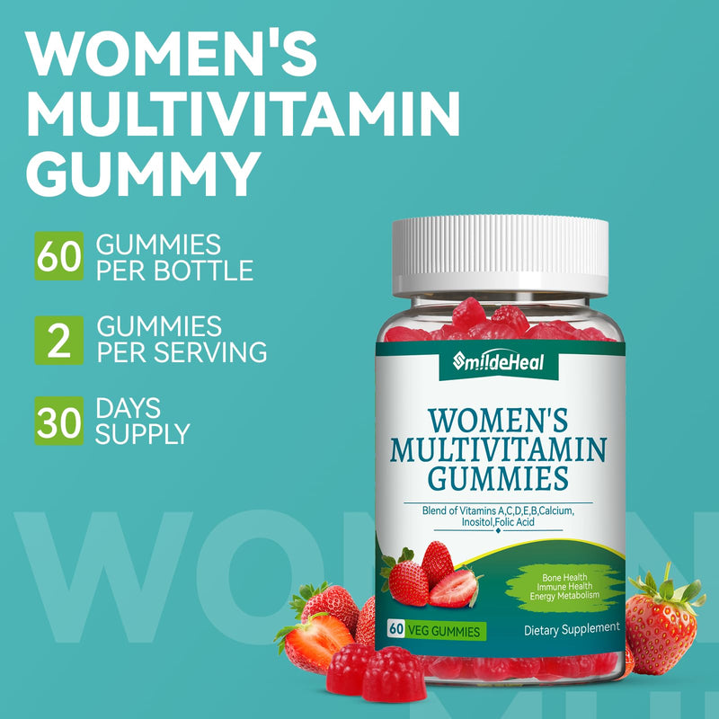 Multivitamin Gummy for Women 50 and Over, 60 Vegan Count, Strawberry Flavor | Women's Multivitamin Contains Vitamin C, D3, B Vitamins, Calcium, Biotin, and Zinc, Immune and Energy Support, Bone Health 60 Count (Pack of 1)