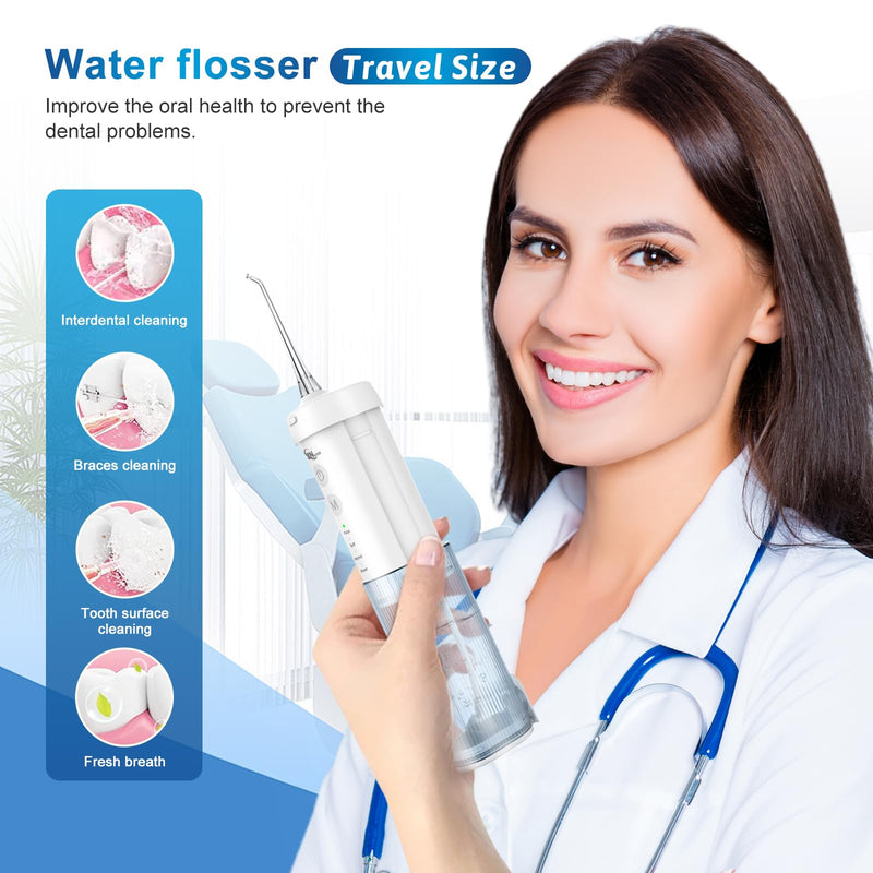 Mini Cordless Portable Water Flosser Oral Irrigator Water Teeth Cleaner Pick, Telescopic Water Tank, 4 Modes & IPX7 Waterproof, Home & Travel Water Flossers for Teeth, Braces Bridges Care. Blue