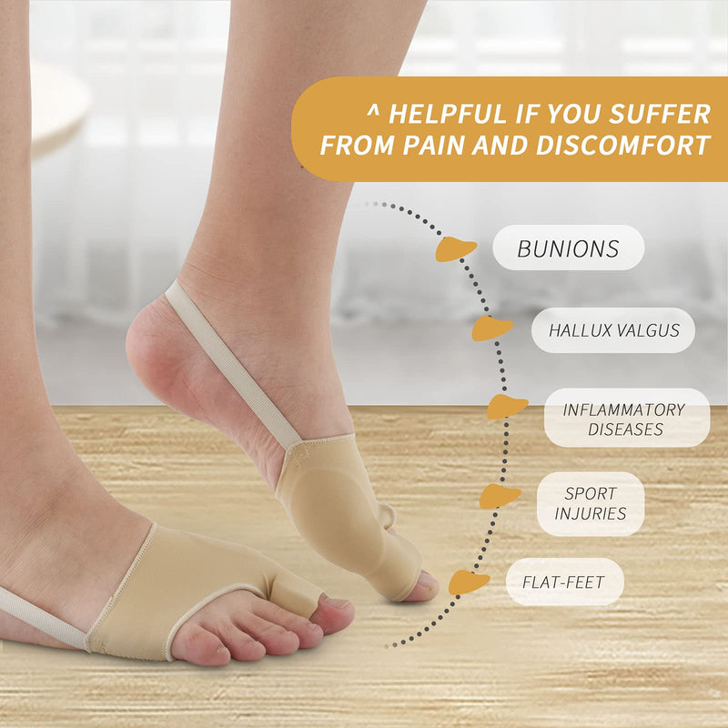 KTSAY 2PCS Bunion Corrector for Women & Men, Big Toe Straightener with Splint & Pads, Comfortable & Breathable for Day/Night Support, Hallux Valgus Pain Relief Non-Slip Socks (2, Beige) 2