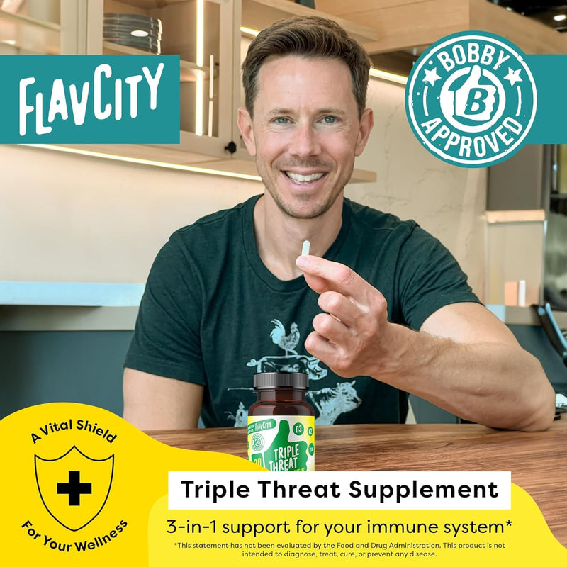 FlavCity Vitamin D3, K2 & Zinc - Triple Threat Supplement - Daily or Seasonal Immune Support - Vitamin D with K2 for Enhanced Absorption - Promote Healthy Bones & Skin (30 Capsules) Triple Threat Vitamin D