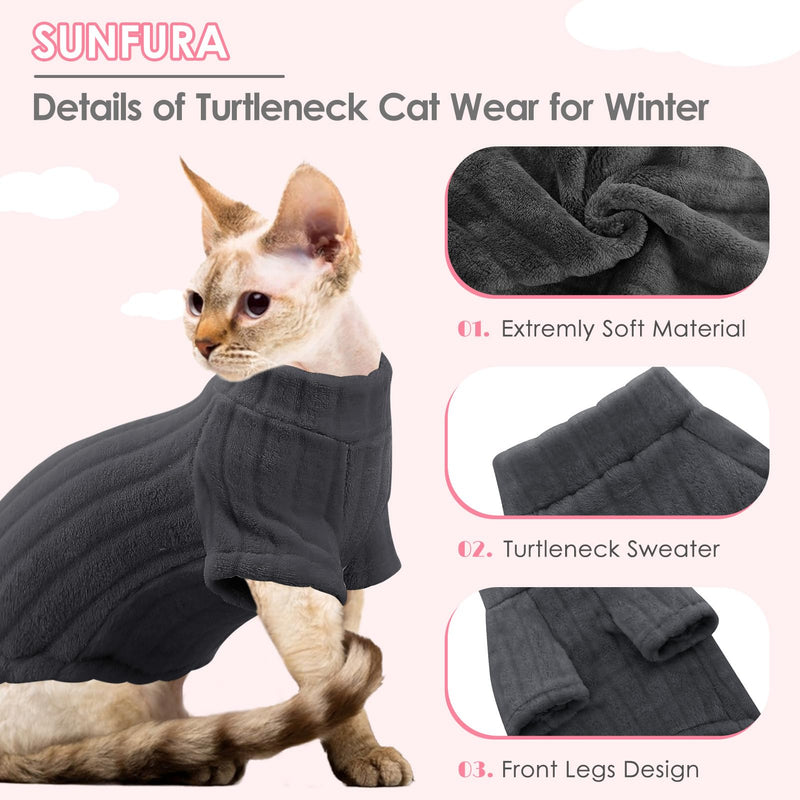 SUNFURA Sweaters for Cats, Hairless Sphynx Cat Sweater Kitten Pullover with Sleeves, Warm and Soft Cat Pajamas Fleece Cat Sweatshirt Jumpsuit, Turtleneck Cat Clothes for Fall Winter, Gray L Large Deep Grey - BeesActive Australia