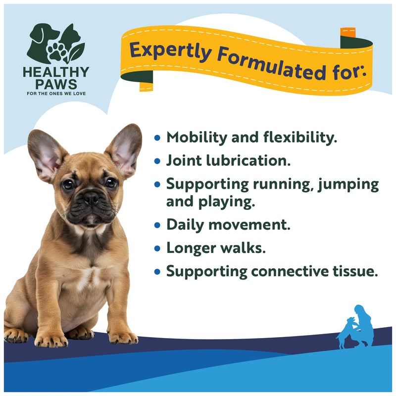 Healthy Paws Joint & Hip Treats for Dogs – Glucosamine, MSM, Chondroitin, Curcuma, Green-Lipped Mussels & Vitamin E – Supports Mobility, Flexibility, Strength & Stiffness Relief