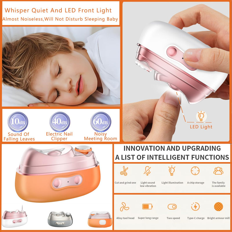 No Pain|Safe on Skin Automatic Nail Clipper & Polisher with Storage|LED Light|UV Lamp|2 Speeds Fingernail & Toenail Polishing Tool/Gift for Seniors with Limited Mobility & New Parents Trim Baby Nails Grey