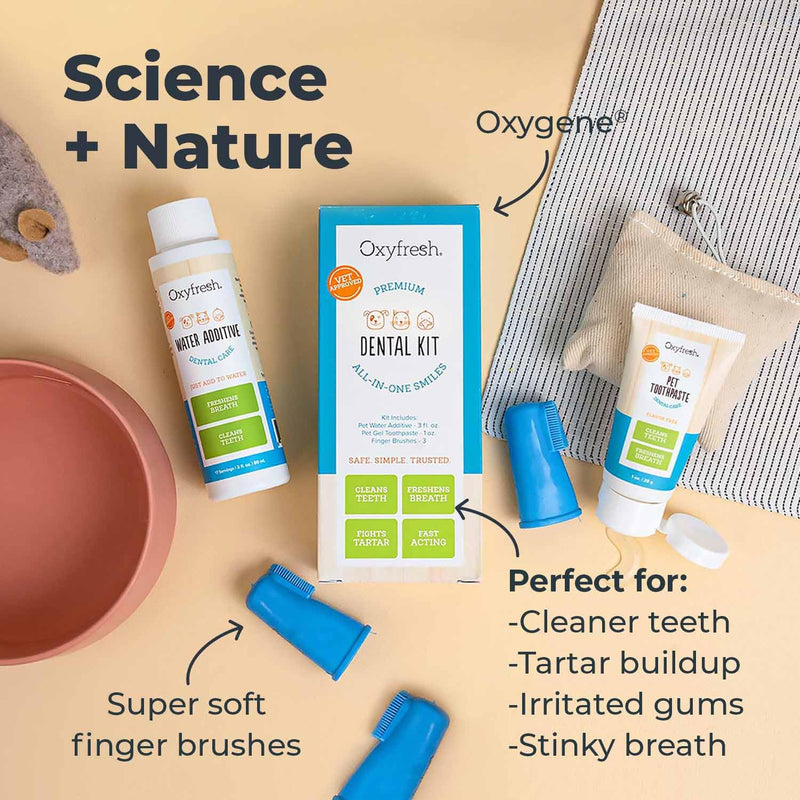 Oxyfresh Premium Pet Dental Kit for Dogs & Cats – Easy Solution for Dog and Cat Fresh Breath, Clean Teeth, Control Plaque & Tartar – Vet Formulated Pet Toothpaste 4oz + Water Additive 16oz Kit Large Kit - PawsPlanet Australia