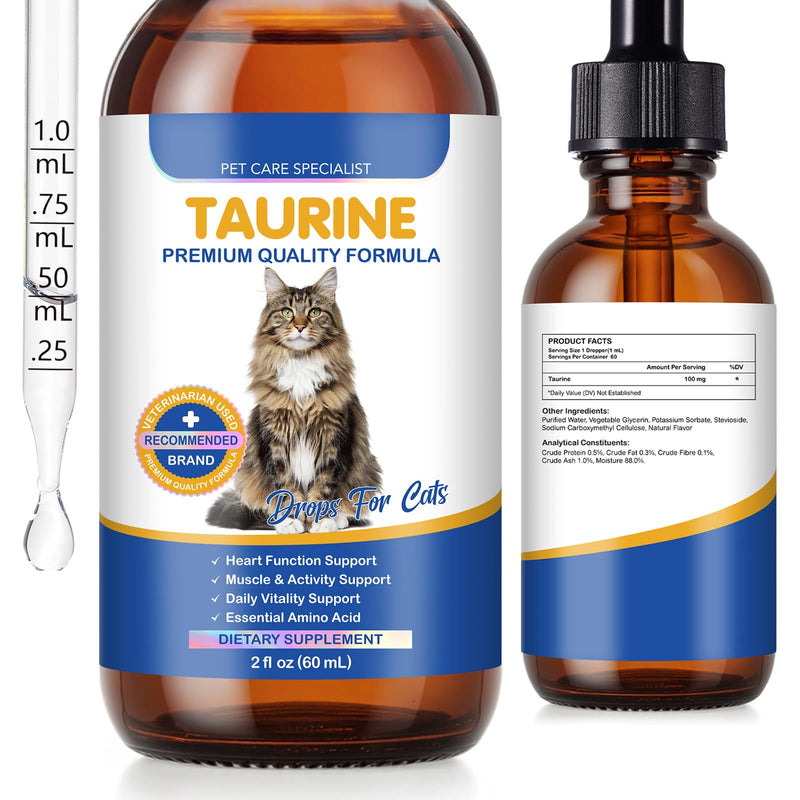 Taurine Drops for Cats – Liquid Taurine Supplement for Eyesight, Heart, Muscle & Immune Support, Promotes Digestion & Absorption, Essential Amino Acid for Daily Vitality & Wellness – 2 fl oz