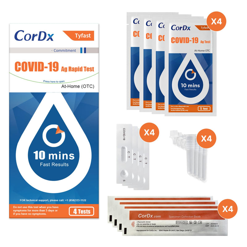 CorDx TyFast at Home COVID 19 Antigen Rapid Test Kit, Easy, Accurate, Fast Results in 10 Minutes. (4-Pack) 4