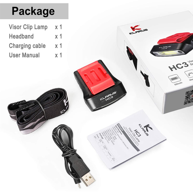 klarus HC3 2pcs Rechargeable Motion Sensor Cap Visor Light - 100 Lumens COB LED Clip on Hat Light - Headlamp Flashlight with Red Light for Fishing Running Camping Reading Black Red 2Pcs