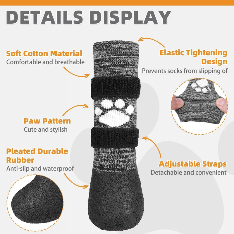 KOOLTAIL Anti Slip Dog Socks to Prevent Licking Paws for Hot/Clod Pavement,Waterproof Long Snow Dog Boots&Paw Protectors with Strap Traction Control for Hardwood Floor for Small Medium Large DogsXL Black with Paw Pattern X-Large - BeesActive Australia