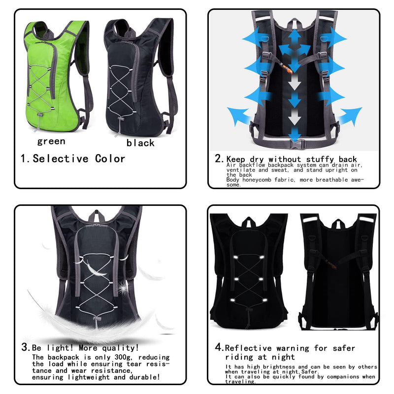 Hydration Pack, Hydration Backpack - Water Backpack with 2L Hydration Bladder-The Perfect Backpack for Outdoor Sports Cycling Skiing Hiking Running Camping Climbing Black+2L water bag