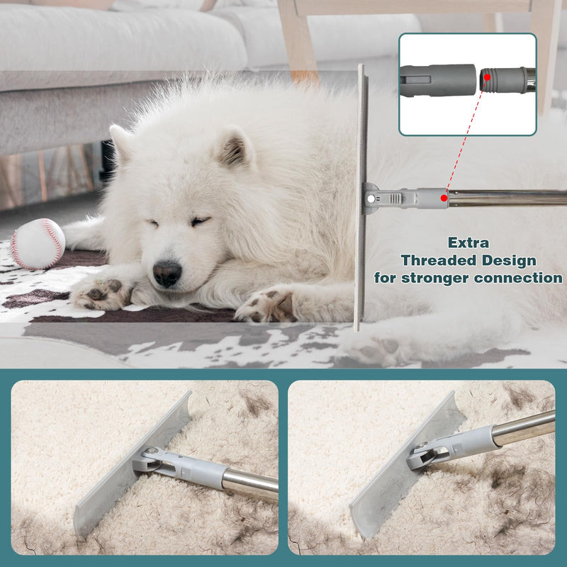 Carpet Rake for Pet Hair Removal, FireBee 47" Adjustable Long Handle Pet Hair Remover, Self-Locking Fixed Nylon Head, Easy Storage, Large Fur Scraper Tool for Rugs, Couch, Stair & Pet Beds - BeesActive Australia