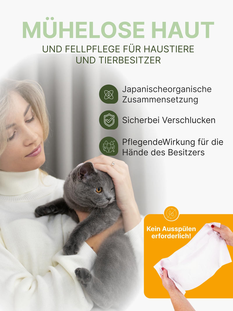 Japan Premium Pet Cat Shampoo Towel | Cleaning wipes that act like dry shampoo for cats | Clean & deodorize with our Cat Towel with Collagen & Placenta| 25 pcs | (20x30cm) - BeesActive Australia