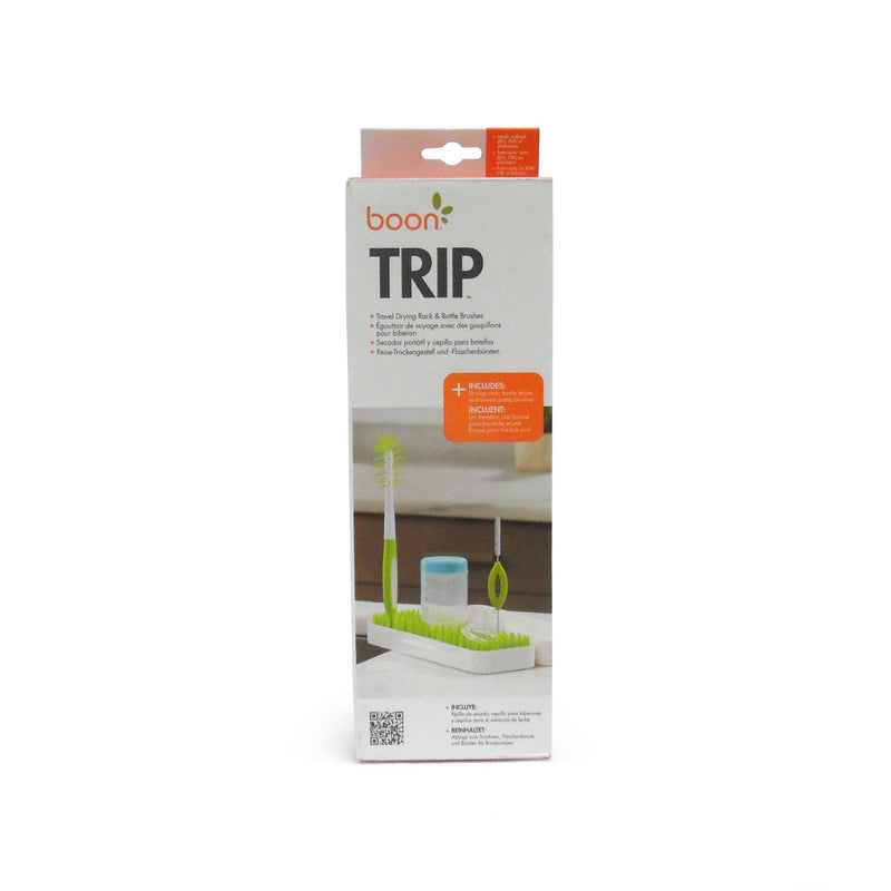 Boon Trip Silicone Travel Bottle Drying Rack - Portable Baby Bottle Drying Rack and Baby Bottle Brush Set - Travel Bottle Cleaner Kit - Baby Travel Essential - Green and White - BeesActive Australia