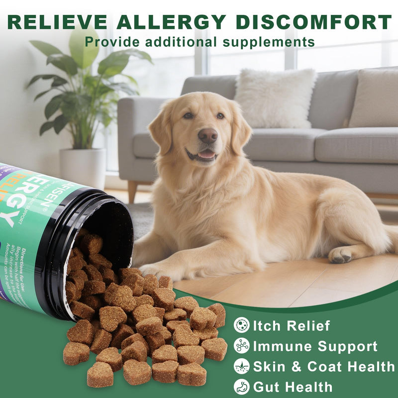 Dog Allergy Chews 300ct, Anti Itch Skin Relief Immune Bites for Itchy Skin Paw Licking, Probiotics Vitamins Supplement for Dog Skin Coat Allergies - Chicken Flavor