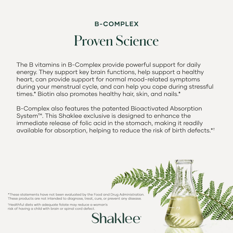 Shaklee - B-Complex - Bioactivated B Vitamins - 240 Tablets | Features Shaklee's Bioactivated Absorption System™, Includes niacin, biotin, folic acid, and vitamins B1, B2, B6, and B12