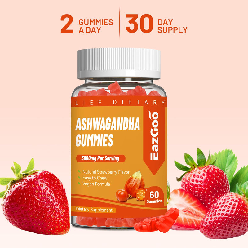 3000mg Ashwagandha Gummies,Calm &Stress Relief,Energy Booster,60ct | Ashwagandha Root Extract for Men and Women,with L-Theanine,Vitamin D3, Sugar-Free,Vegan 60 Count (Pack of 1)