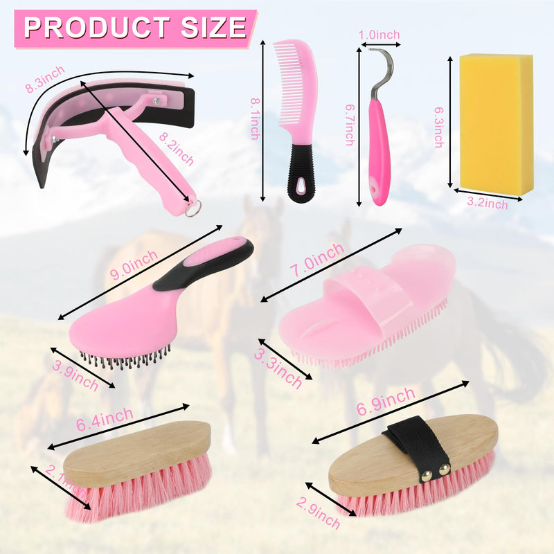 9 Pieces Horse Grooming Kits, Horse Brush Set with Tote Bag, Horse Bathing Supplies Sweat Scraper Bathing Sponge, Hoof Pick, Curry Comb for Horse Riders Beginners(Pink) Pink - BeesActive Australia