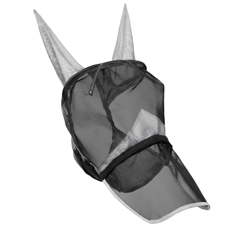 Navaris Medium Horse Mask - Comfortable Polyester Fly Guard Masks for Horses or Donkey - Includes Veil, Integrated Ears, and Removable Horse Nose Net - Gray Grey - BeesActive Australia