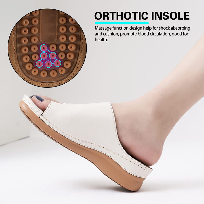 Aomigoct Womens Comfort Wedge Sandals: Soft Cushion & Orthopedic for All-Day Walking - Non-Slip 1.96" Heel for Stability - for Comfort Seekers 8.5 Beige