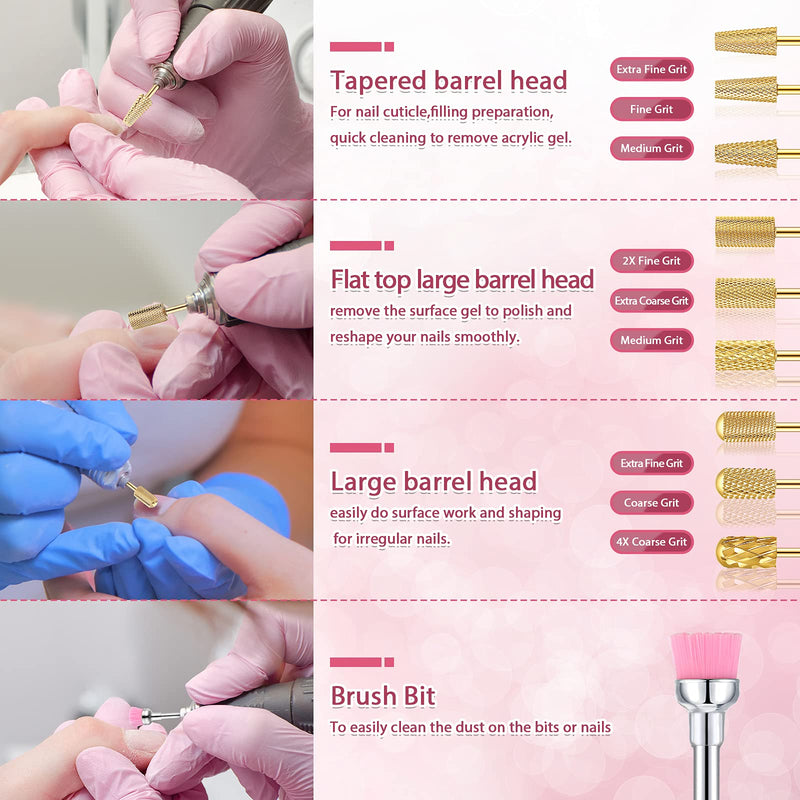 Honoson 10 Pcs Nail Drill Bits Set, 3/32 Inch Cuticle Tungsten Carbide Bit for Nail Drill Nails, File Remove Acrylic Gel Polish Manicure Pedicure Tool for Salon Home Supplies(Gold) Gold - BeesActive Australia
