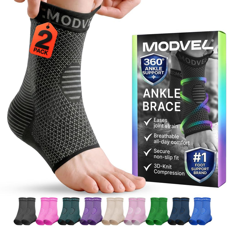 Modvel Ankle Brace for Women & Men - Compression Ankle Sleeve & Foot Brace, Right Left Ankle Support for Sprained Ankle, Achilles Tendonitis, Plantar Fasciitis Relief, Running Basketball Soccer Large A Black 2 - BeesActive Australia