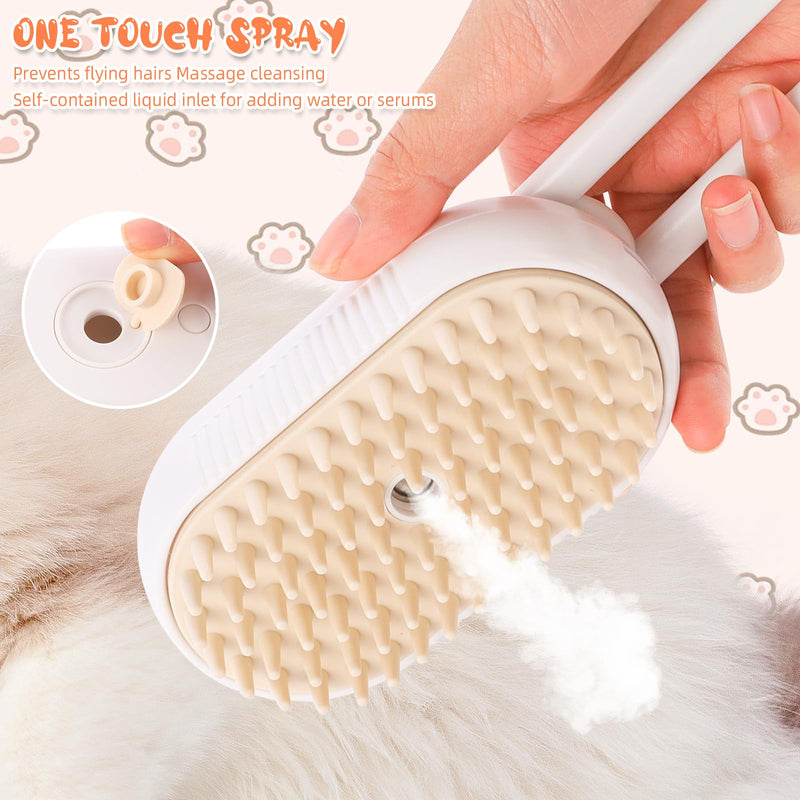 Taekooki Steam Cat Brush, Pet Hair Removal Comb with Water Tank, 3-in-1 Steam Cat Brush, Cat Brush with Steam, for Massage, Grooming and Hair Removal (White) White - BeesActive Australia