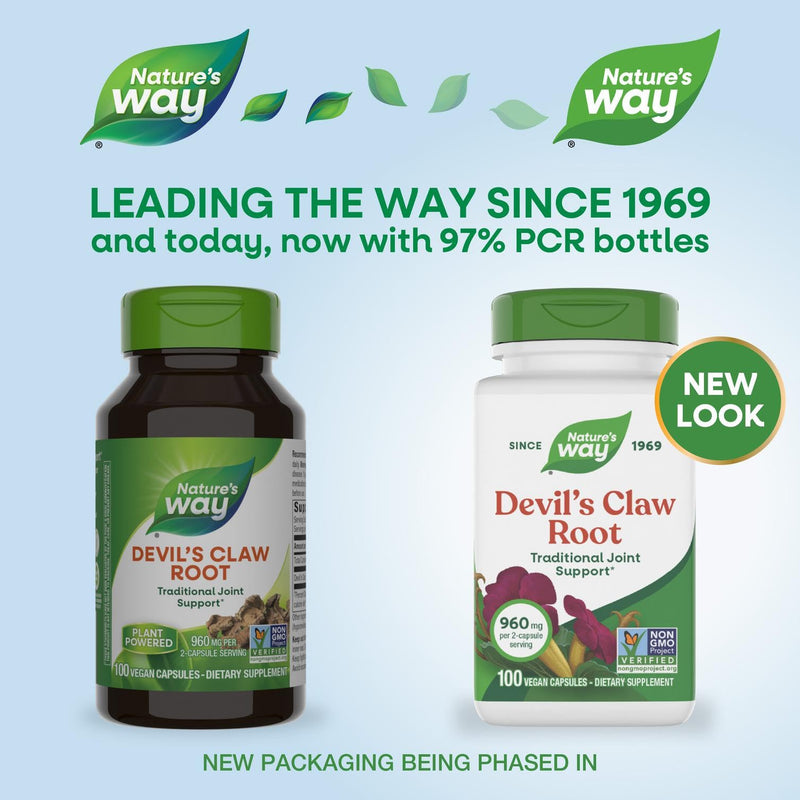 Nature’s Way Devil's Claw Root, Traditional Joint Support*, 960 mg per 2-Capsule Serving, Gluten-Free, Non-GMO Project Verified, 100 Vegan Capsules (Packaging May Vary)