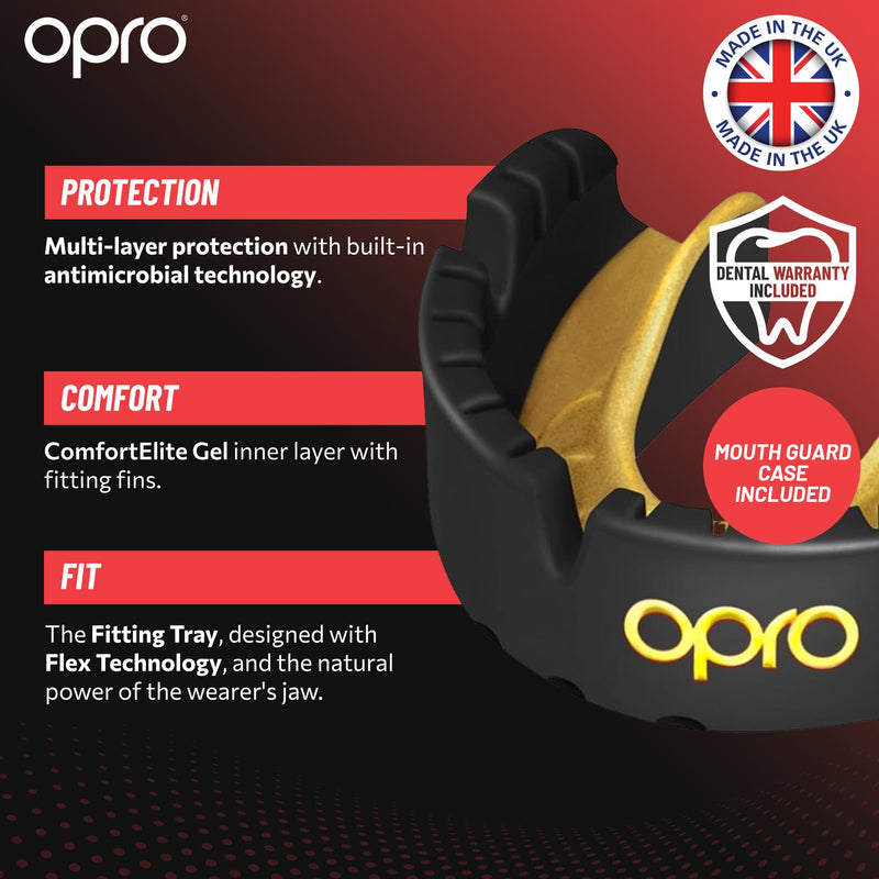 OPRO Gold Level Braces Mouth Guard, Moldable Mouthguard for Comfort & Fit for Boxing, Hockey, MMA, UFC, Football, Braces Protection, Youth & Adult Mouthguard with Case Included, White White/Gold - BeesActive Australia
