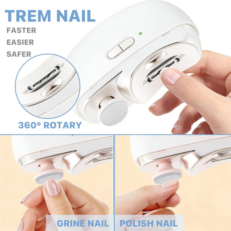 Electric Nail Clippers for Seniors, 2026 3 in 1 Electric Nail Clipper Multifunctional Electric Toenail Clippers for Adults，Kids with Polishing and 2 Speeds (White) white