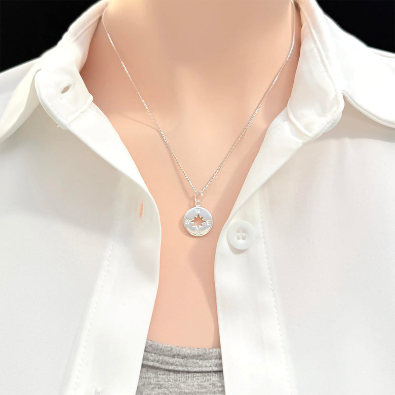 Alexandreasjewels Sterling Silver Compass Necklace, Best Friend Gift Necklace, A True Friendship Necklace, Compass Necklace for Women, 18 inches