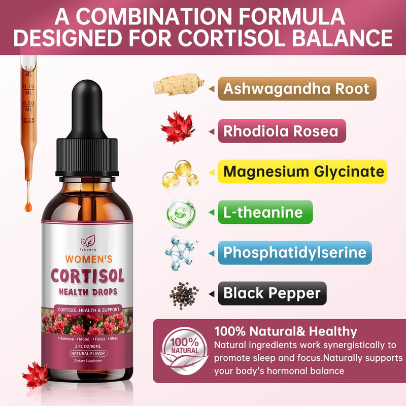 （2 Pack）Cortisol Manager Liquid Drops, Cortisol Supplements for Women, with magnesium ashwagandha, rhodiola rosea,l-theanine,Phosphatidylserine-Promote Relaxation and Support Mood- 30 Day Vegan Supply 4 Fl Oz (Pack of 2)