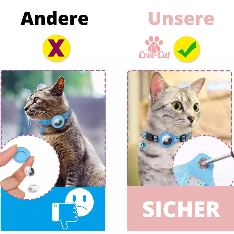 Croc-Cat airtag cat collar, accessories compatible with Apple Airtag, collar with safety buckle, anti-strangulation for kittens and small dogs, GPS airtag Not included! black - BeesActive Australia