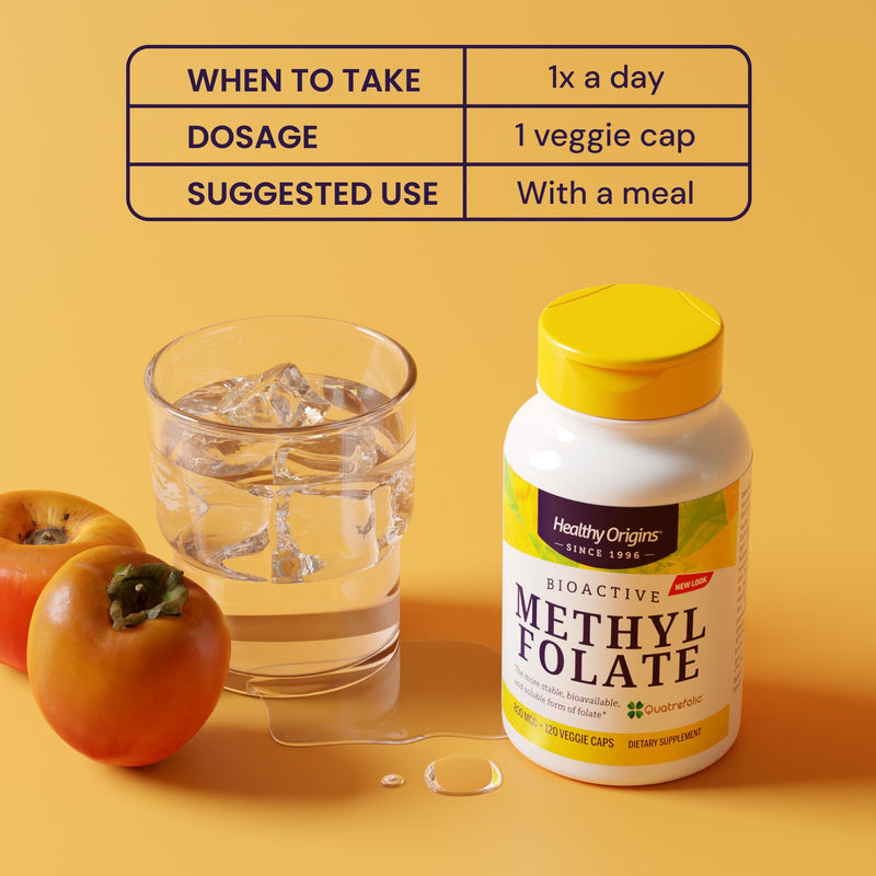 Healthy Origins Methyl Folate Quatrefolic 800 mcg, 120 Veggie Caps | Active Quatrefolic methylfolate B9 supports prenatal, brain & heart health. MTHFR-friendly form.