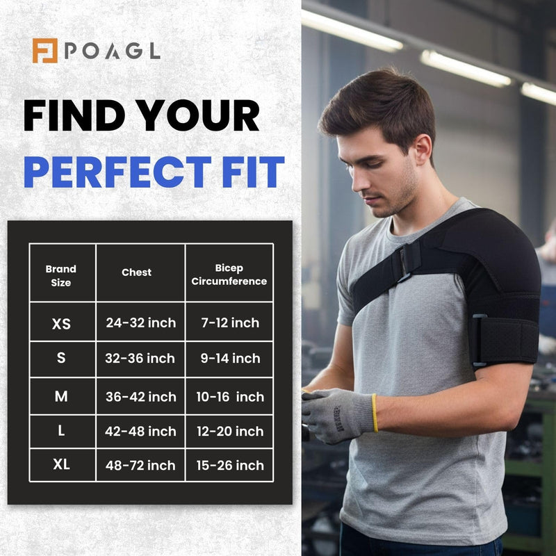 POAGL Adjustable Shoulder Brace for Men - Both Left and Right Arm - Pain Relief for Torn Rotator Cuff, Compression Support Sleeve for Dislocation, Bursitis, Tendonitis (Black, X-Large) Black
