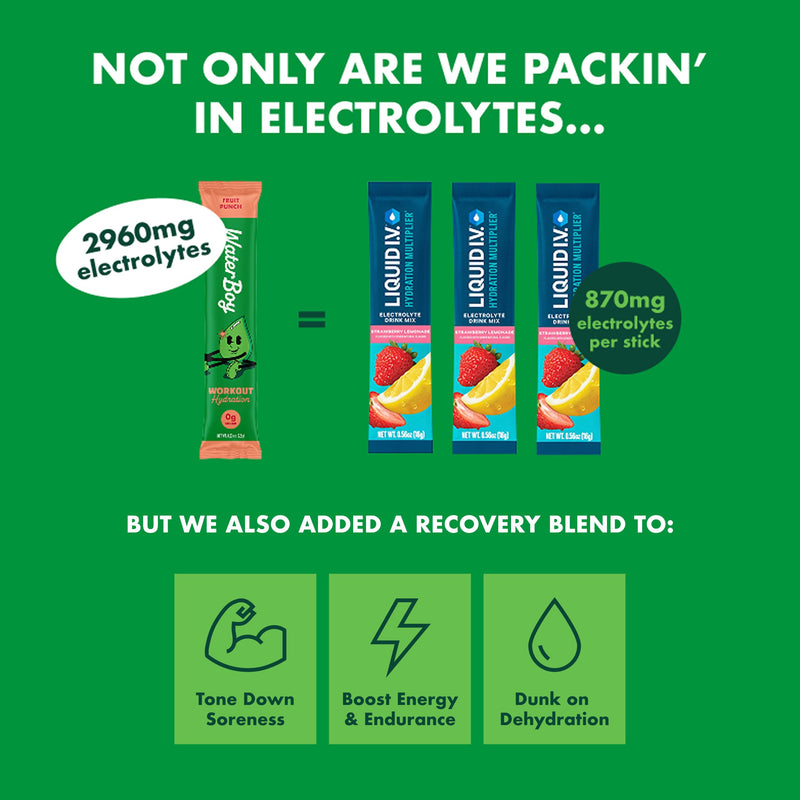 Waterboy Workout Hydration | 2,960mg Sugar Free Electrolyte Powder Packets | L-Glutamine + Vitamins | No Sugar, All Natural, Gluten Free (Variety) Variety (30ct)