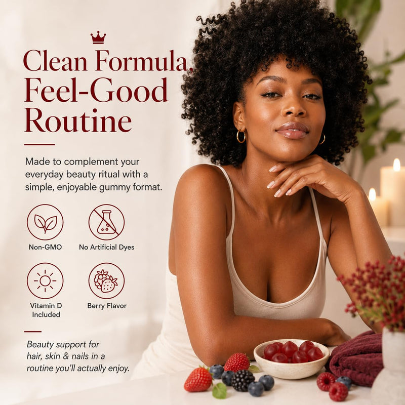 Hair Growth Gummies for Black Women, with Biotin-Silica Complex (5000mcg Biotin) & Vitamin D (30mcg), Supports Hair, Skin & Nail Health, Non-GMO, 60 Gummies