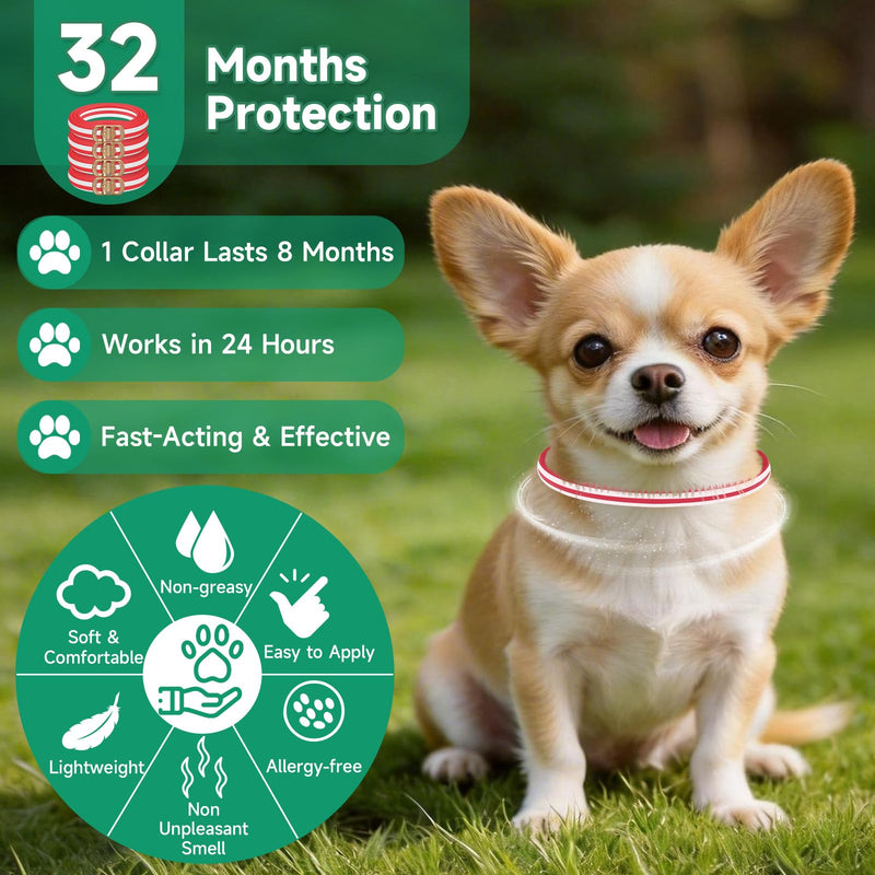 Flea Collar for Dogs, 4 Pack Flea and Tick Prevention for Dogs, 32 Months Dog Flea and Tick Treatment, Adjustable Dog Flea Collars, Waterproof Dog Flea Treatment Collar, Flea Treatment for Dogs