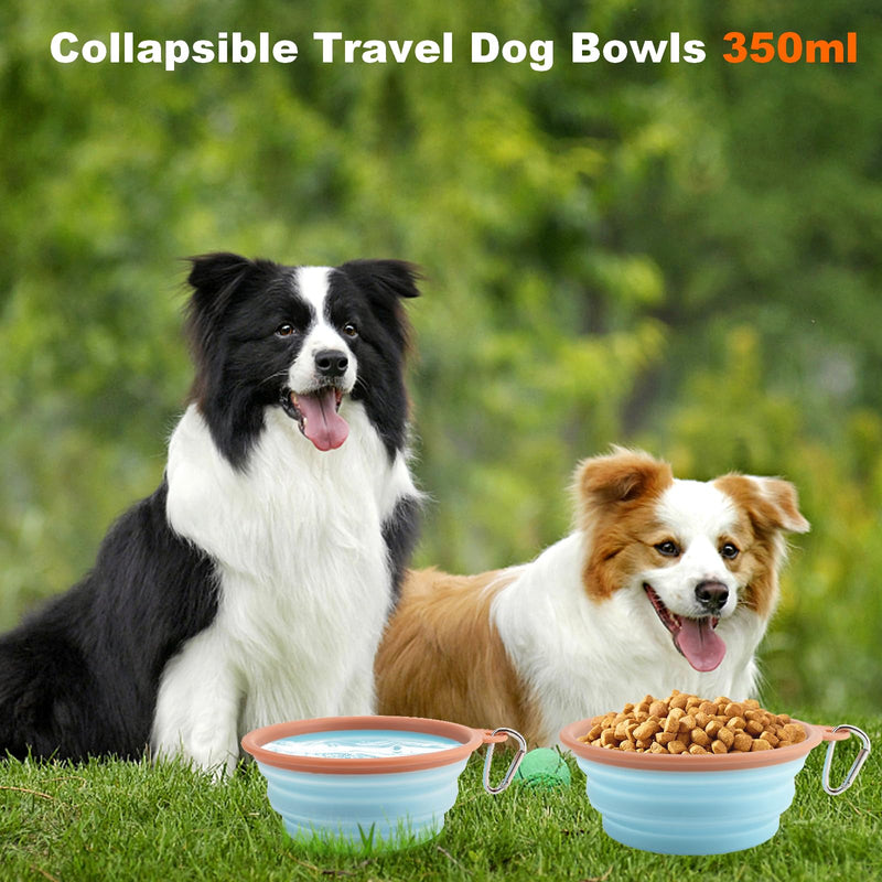 Collapsible Dog Bowls for Travel Portable Pet Food Water Bowl Foldable Silicone Food Dish with Carabiner Clip, BPA Free, Perfect for Feeding Small Medium Dog Cat Outdoors, 2 Pack, Sky Blue, 350ML - BeesActive Australia