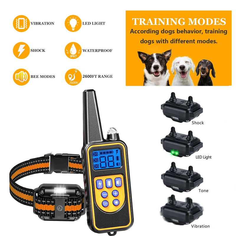 Dog Shock Collar with Remote, Dog Training Electric Collar, Waterproof Rechargeable, 1640ft Dog Shock Collar with LED Light, Beep, Vibration, Shock for Medium/Large 3 Electronic Collars Dogs for 3 dogs - BeesActive Australia