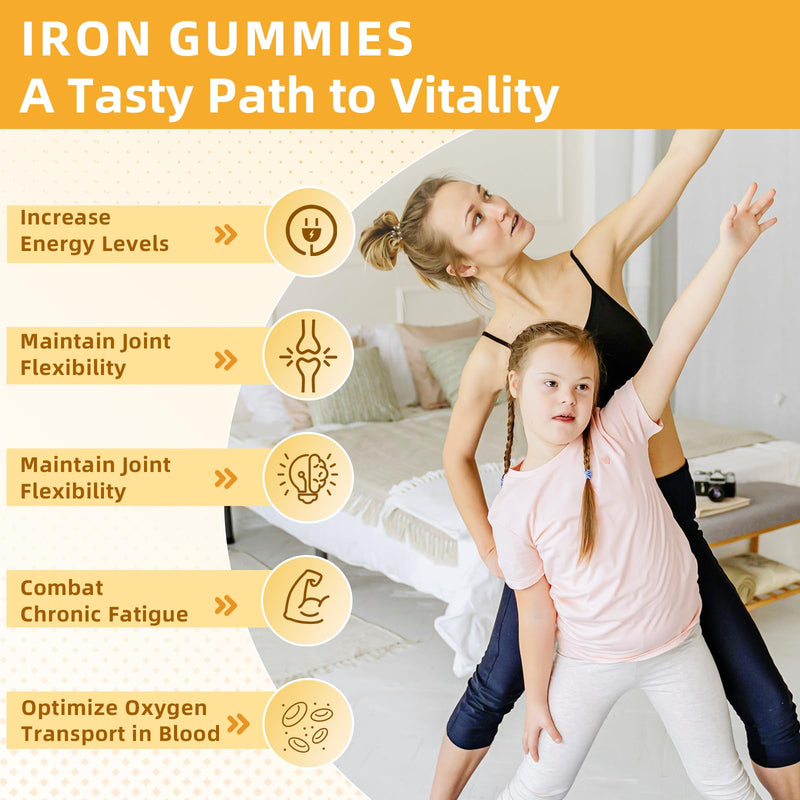 Iron Gummies with Multivitamin for Adults & Kids – Packed with Vitamin B6, B12, C, Zinc, and Folate – for Blood Health & Energy Boost – Pineapple Flavor, Vegan-Friendly, 60 Gummies 1pack