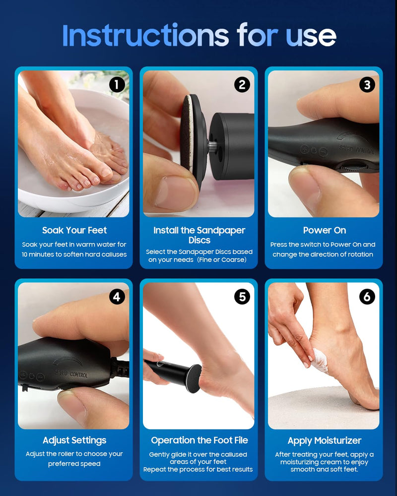 FSA&HSA Electric Foot File - Electric Callus Remover for Feet,Electric Foot Callus Remover with 60 Pcs Sandpaper Discs,Professional Pedicure Tool for Dead Skin - Black Dull - BeesActive Australia
